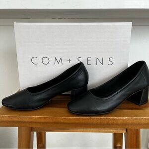 COM+SENS Womens 6.5 Lucianie Black Round Toe Soft Leather Block Heel Pump